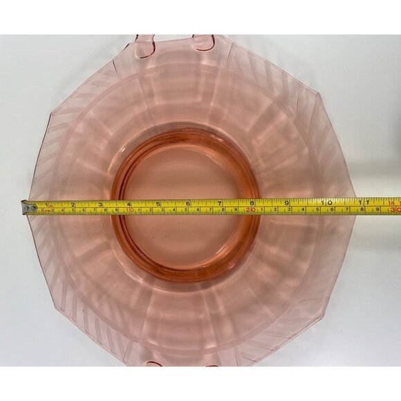 Vintage Pink Depression Glass Serving Tray With Handles Octagonal Shape Elegant - Picture 8 of 12